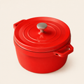 24cm Round Cast Iron Casserole Pot with Cover, Red