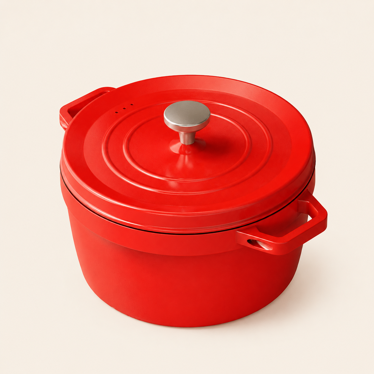 24cm Round Cast Iron Casserole Pot with Cover, Red