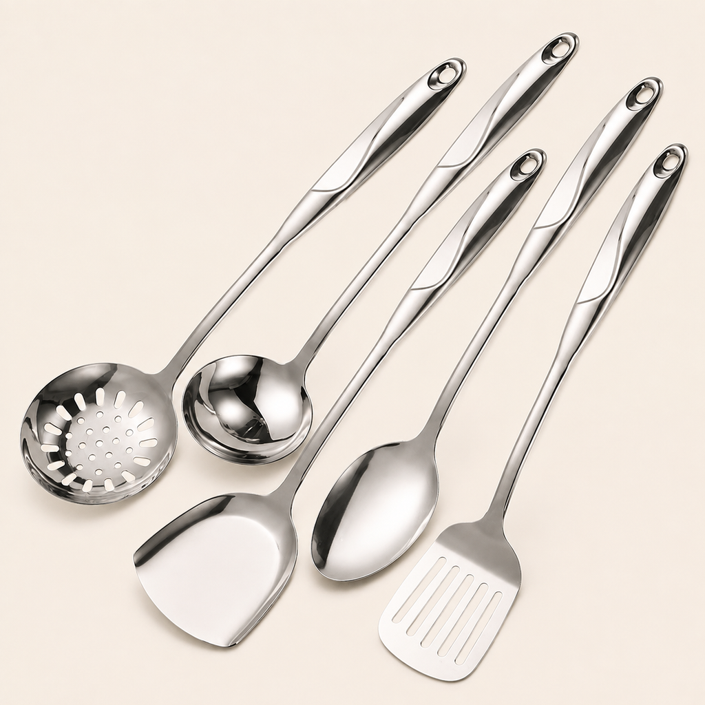 Stainless Steel Cooking Utensil Set with Hanging Handles, 6 Piece