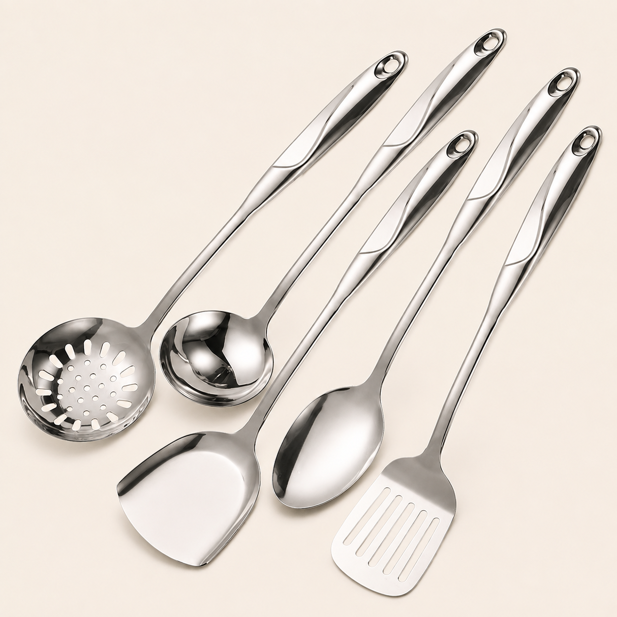 Stainless Steel Cooking Utensil Set with Hanging Handles, 6 Piece