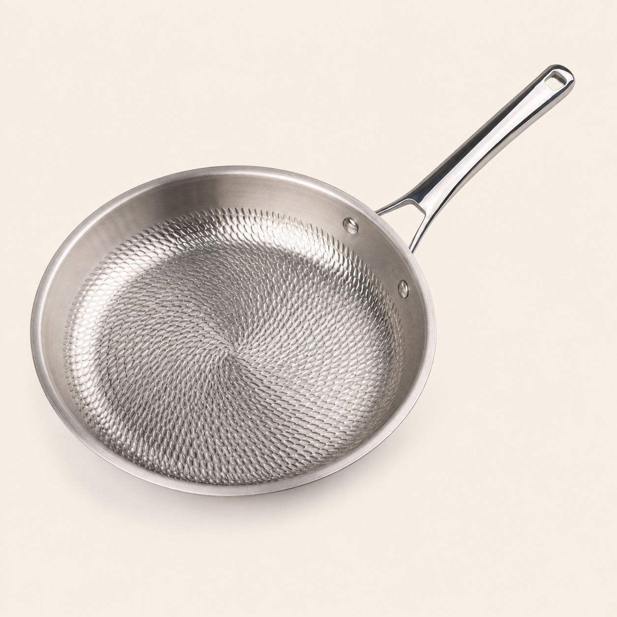 24 Inch Stainless Steel Hammered Frying Pan with Metal Handle