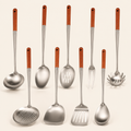 Stainless Steel Kitchen Utensil Set with Wooden Handles, 9 Piece