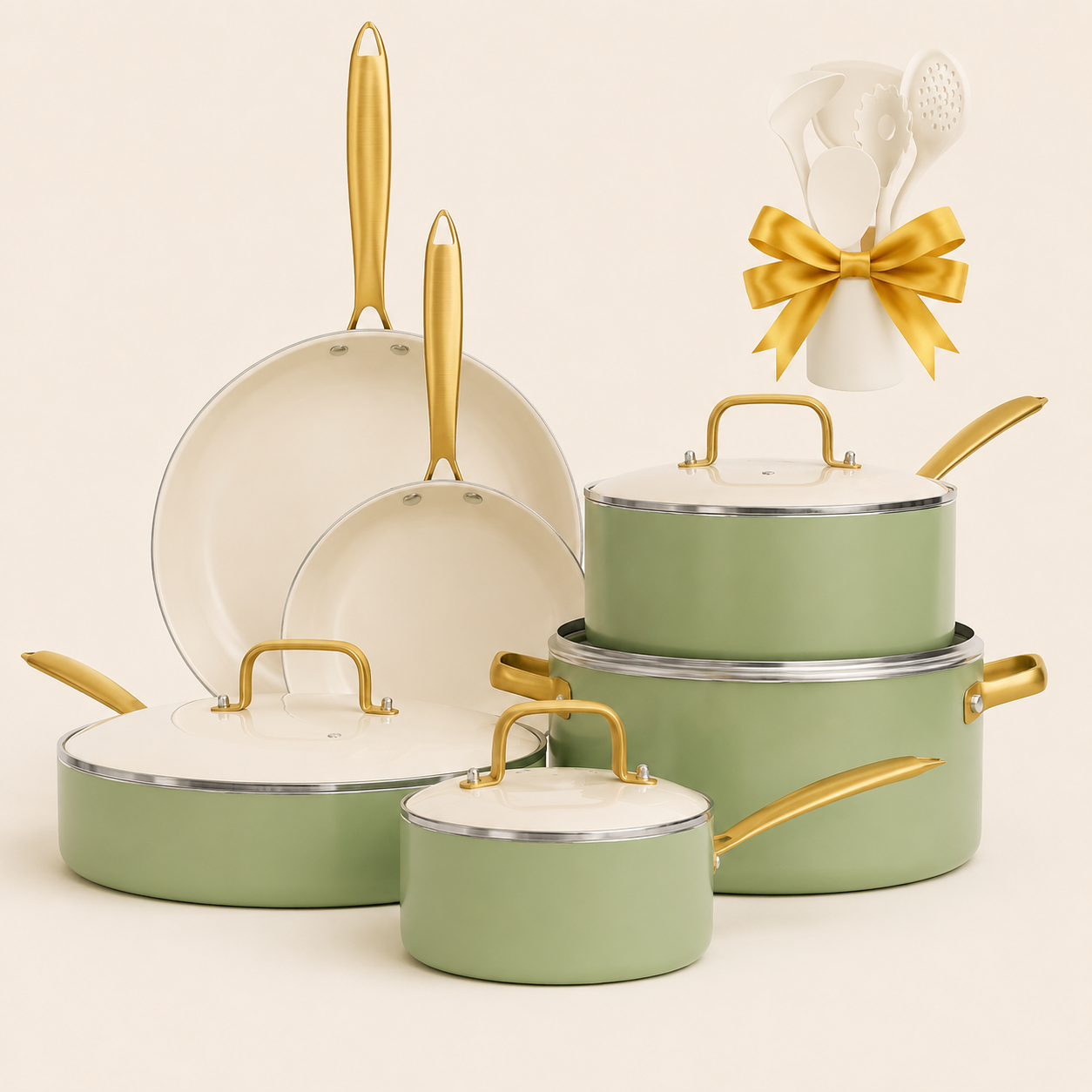 16-Piece Ceramic Nonstick Cookware Set with Lids & Utensils