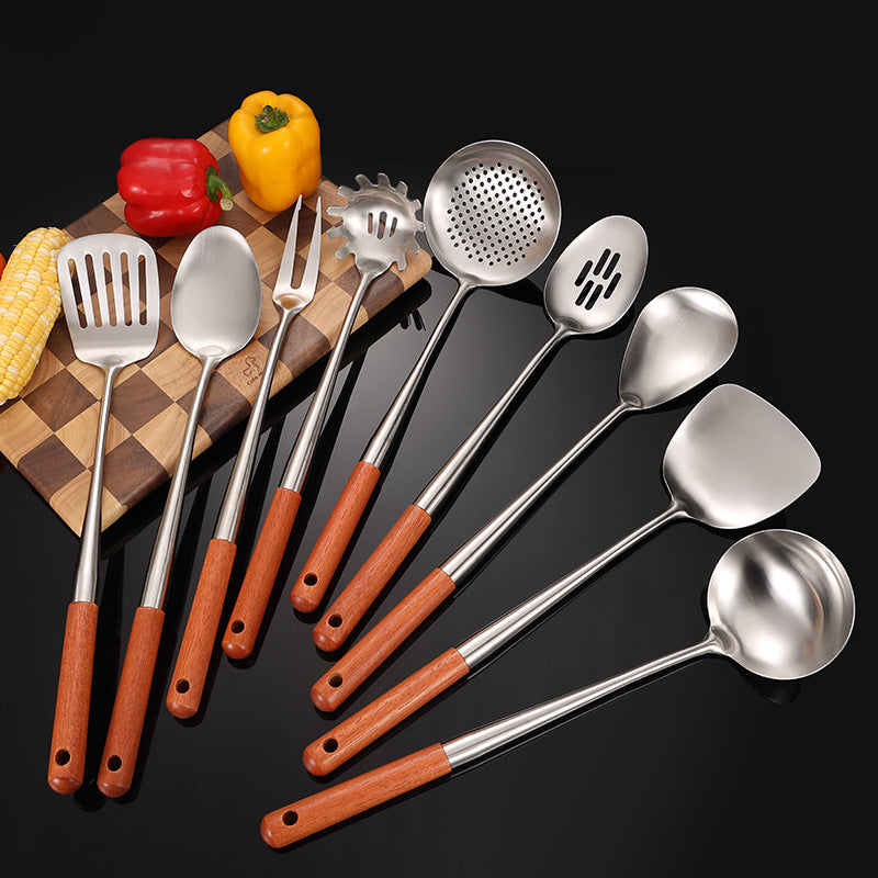 Stainless Steel Kitchen Utensil Set with Wooden Handles, 9 Piece