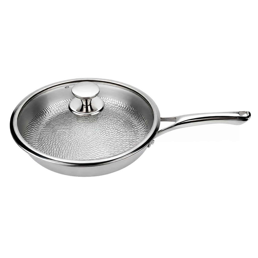 24 Inch Stainless Steel Hammered Frying Pan with Metal Handle