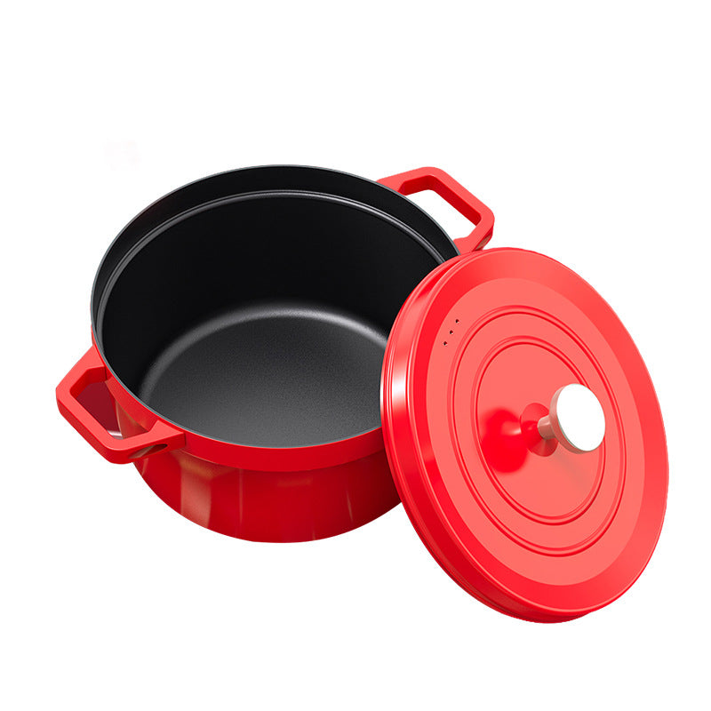 24cm Round Cast Iron Casserole Pot with Cover, Red