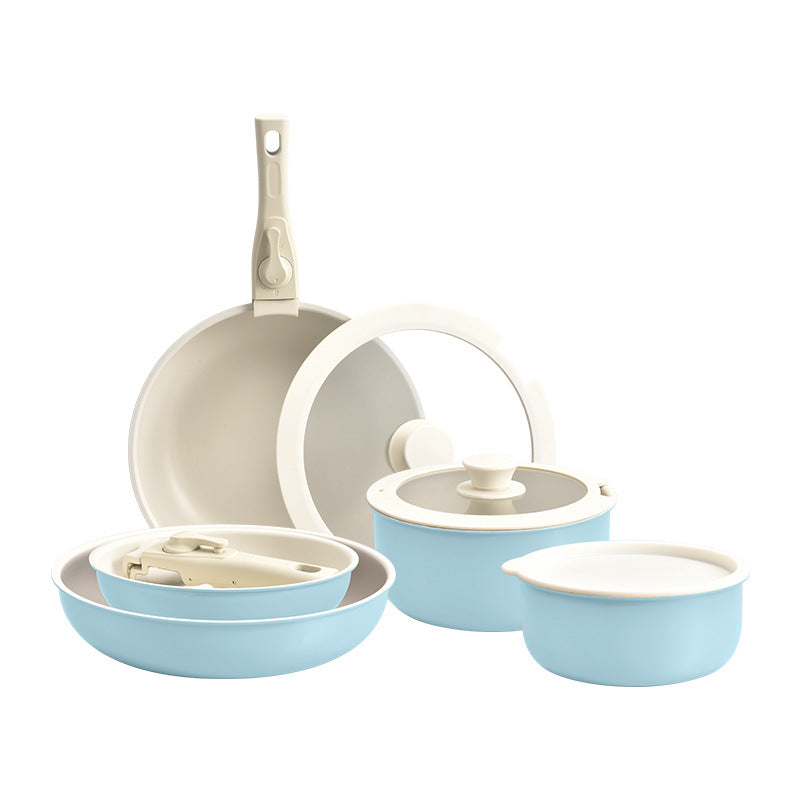 Blue Aluminum Cooking Set with Removable Handle, 7 Piece