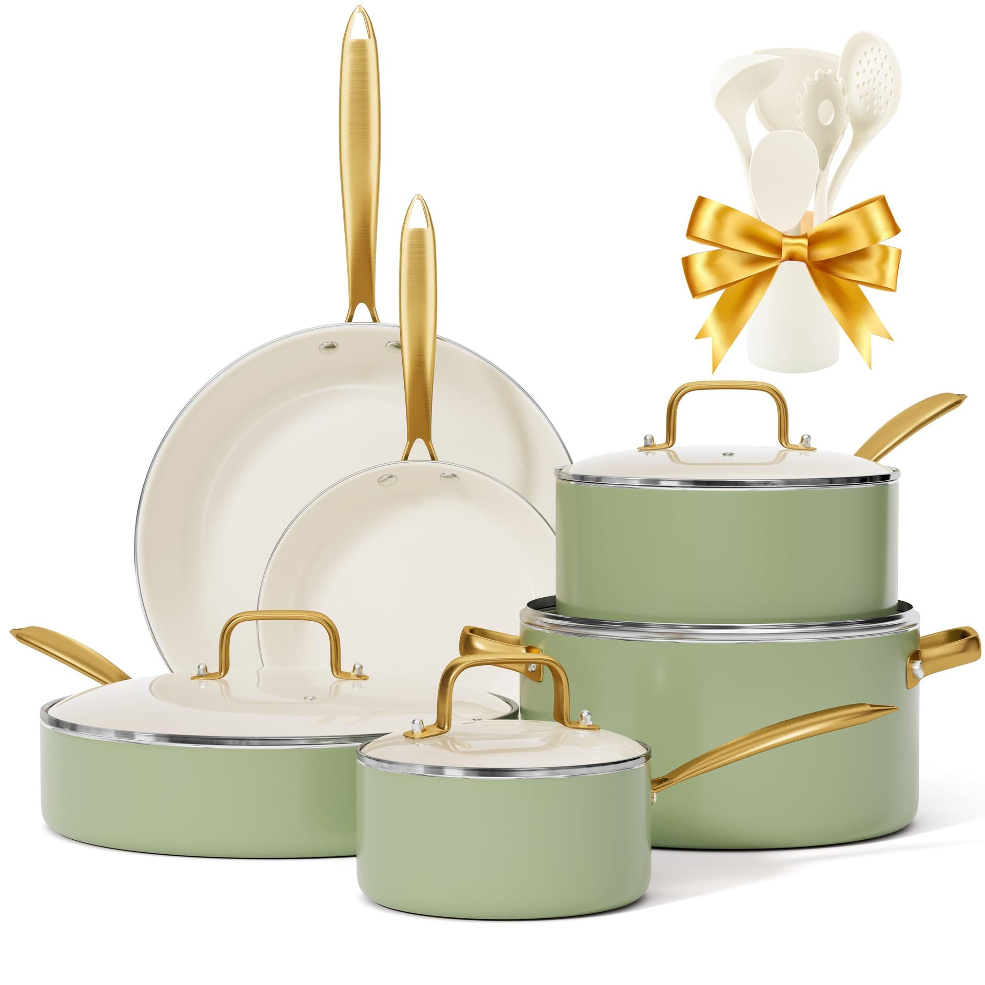 16-Piece Ceramic Nonstick Cookware Set with Lids & Utensils