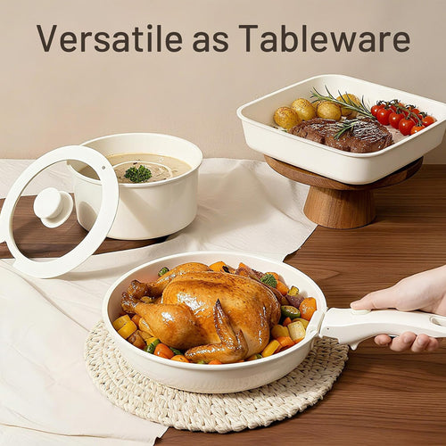 17-Piece Nonstick Cookware Set with Removable Handle White
