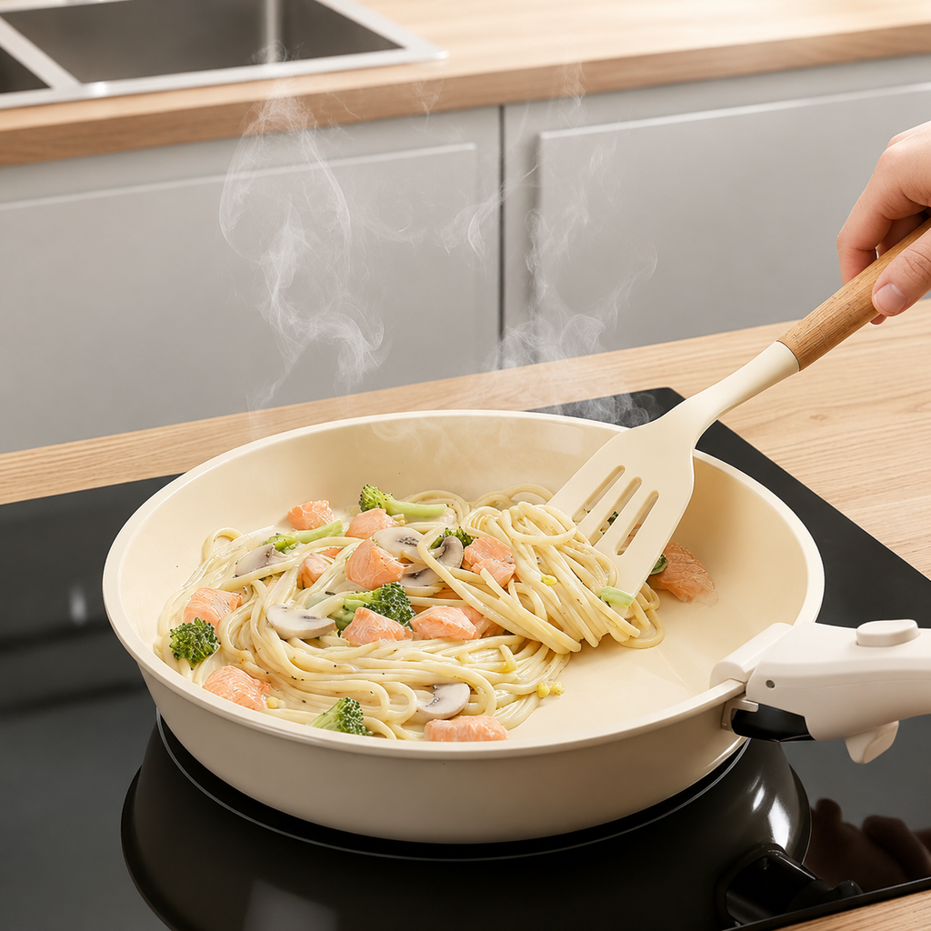 17-Piece Nonstick Cookware Set with Removable Handle White